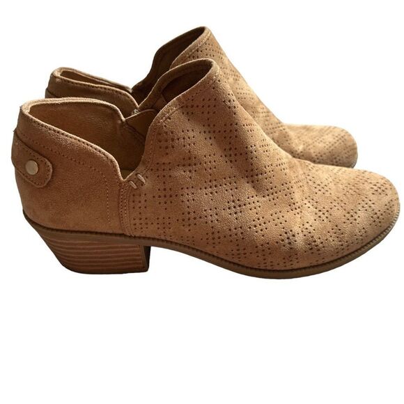 Dr. Scholl’s Bandit Ankle Bootie Womens 8M Tan Perforated Suede Shoes - Picture 1 of 7
